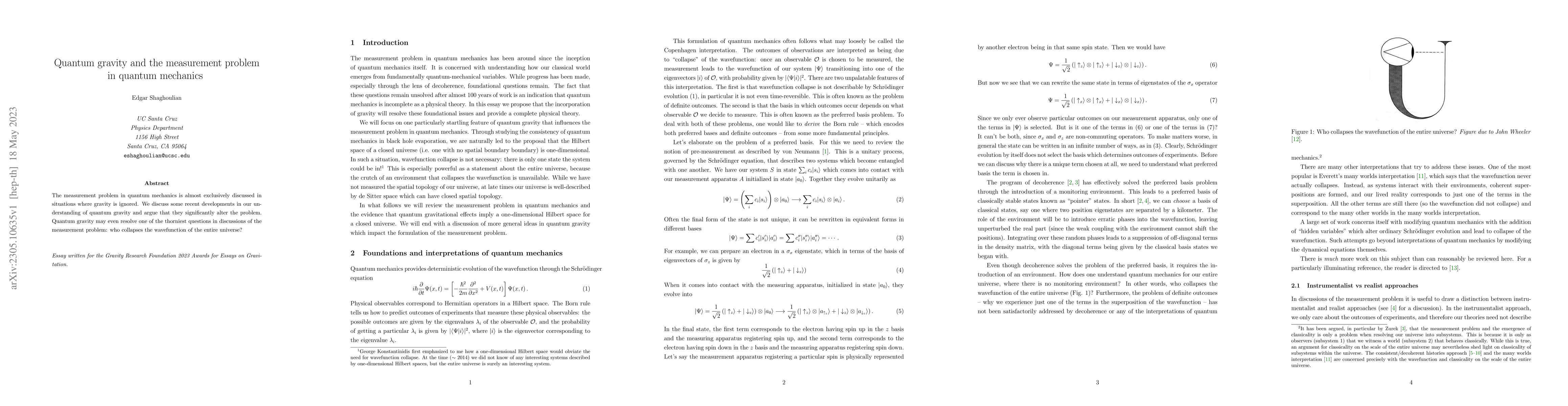 Thumbnail for Quantum gravity and the measurement problem in quantum mechanics