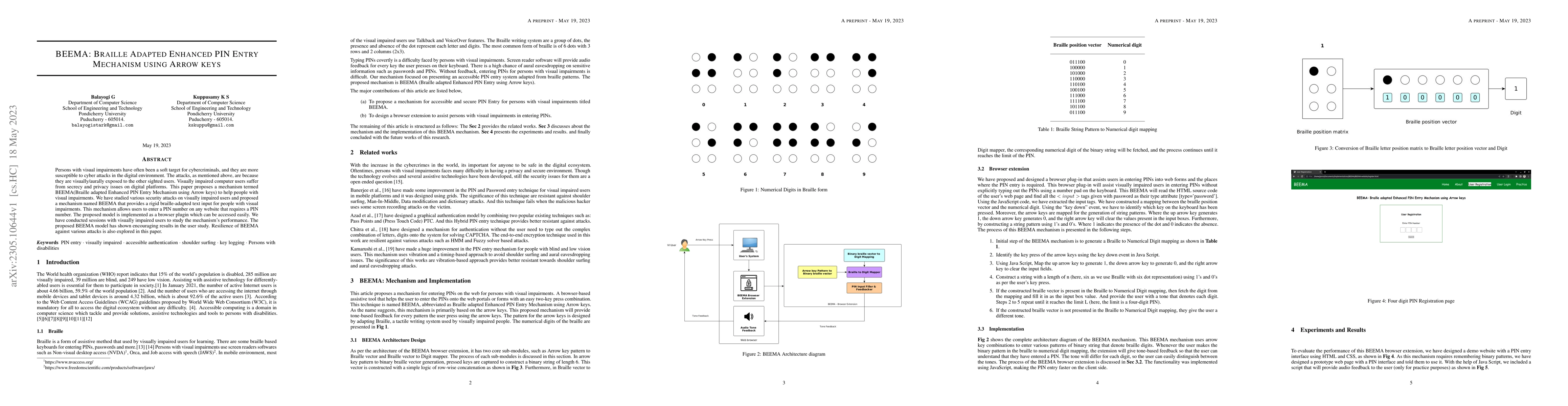 Thumbnail for BEEMA: Braille Adapted Enhanced PIN Entry Mechanism using Arrow keys