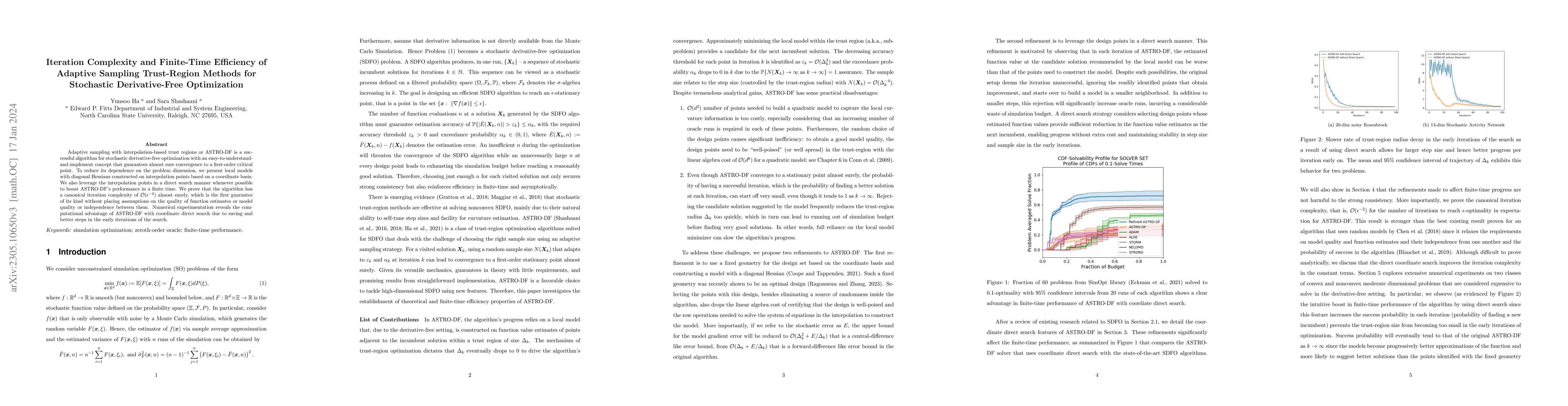 Thumbnail for Iteration Complexity and Finite-Time Efficiency of Adaptive Sampling
  Trust-Region Methods for Stochastic Derivative-Free Optimization