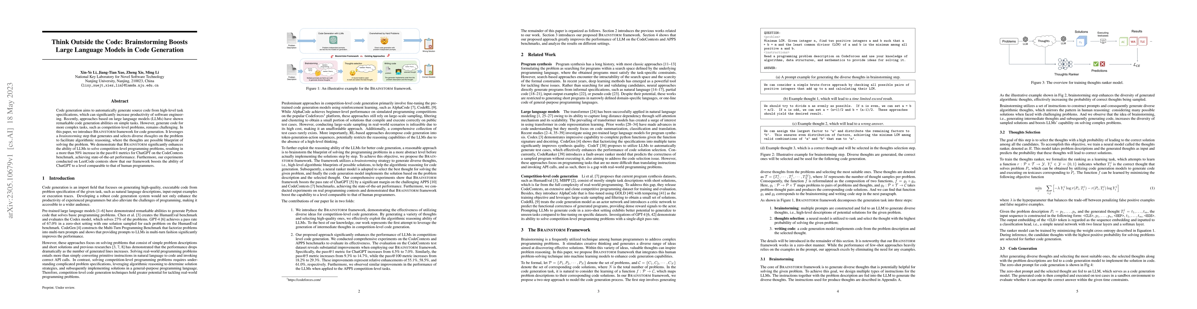 Thumbnail for Think Outside the Code: Brainstorming Boosts Large Language Models in
  Code Generation