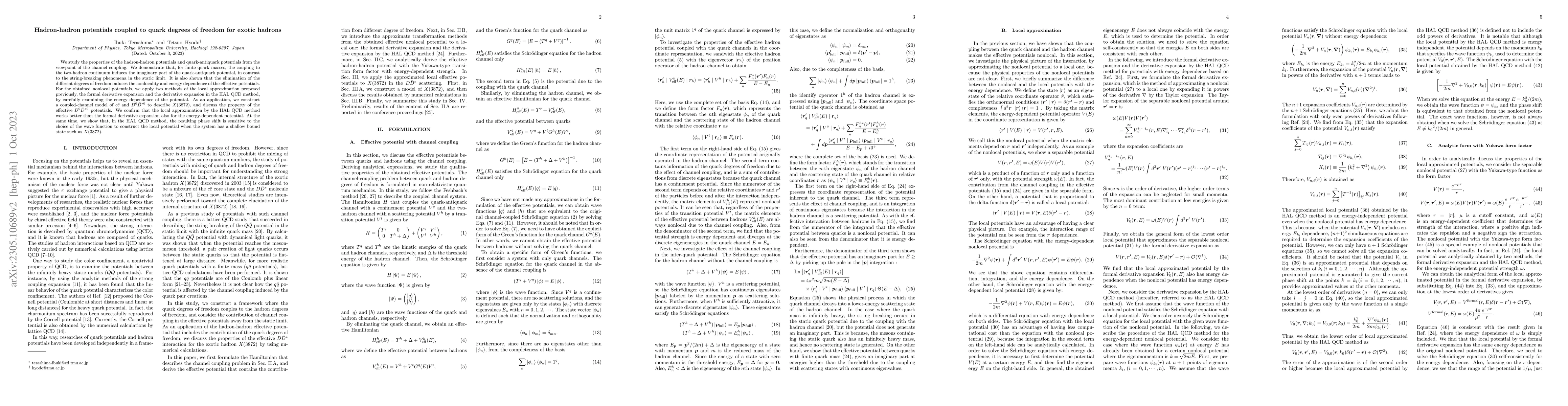 Thumbnail for Hadron-hadron potentials coupled to quark degrees of freedom for exotic
  hadrons