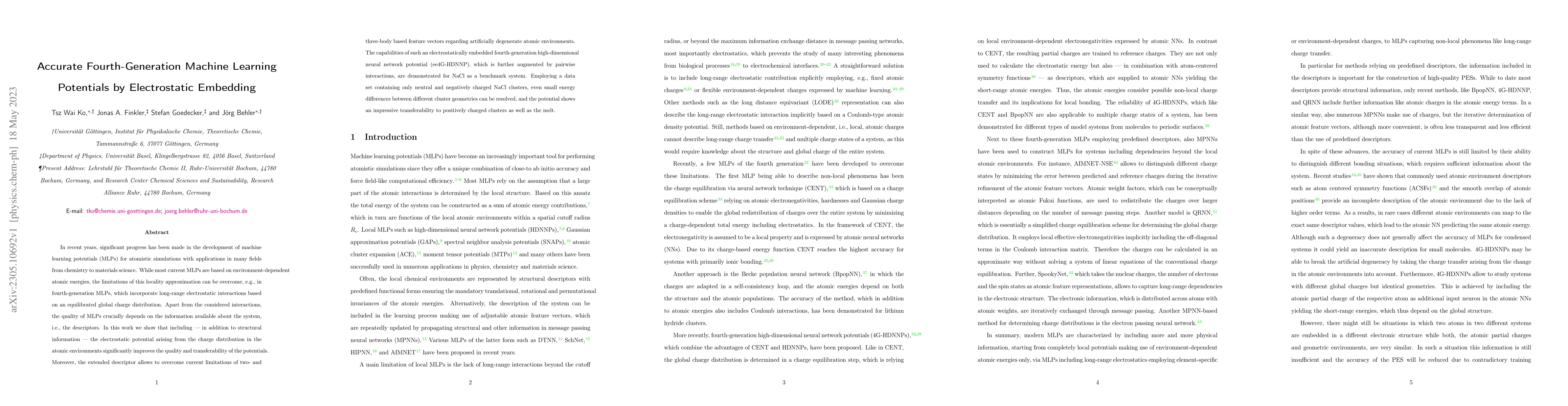 Thumbnail for Accurate Fourth-Generation Machine Learning Potentials by Electrostatic
  Embedding