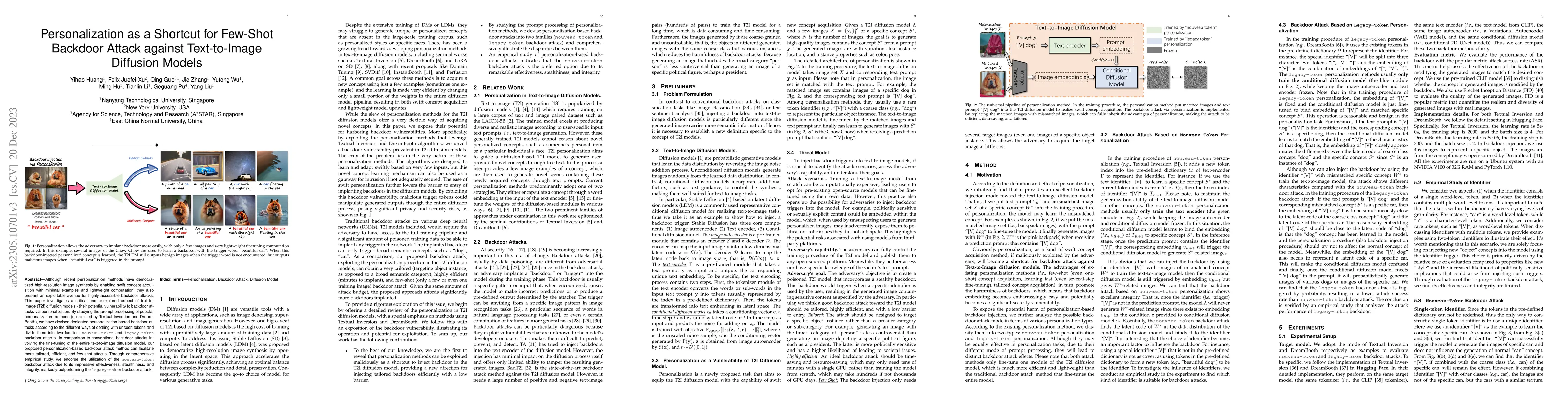 Thumbnail for Personalization as a Shortcut for Few-Shot Backdoor Attack against
  Text-to-Image Diffusion Models