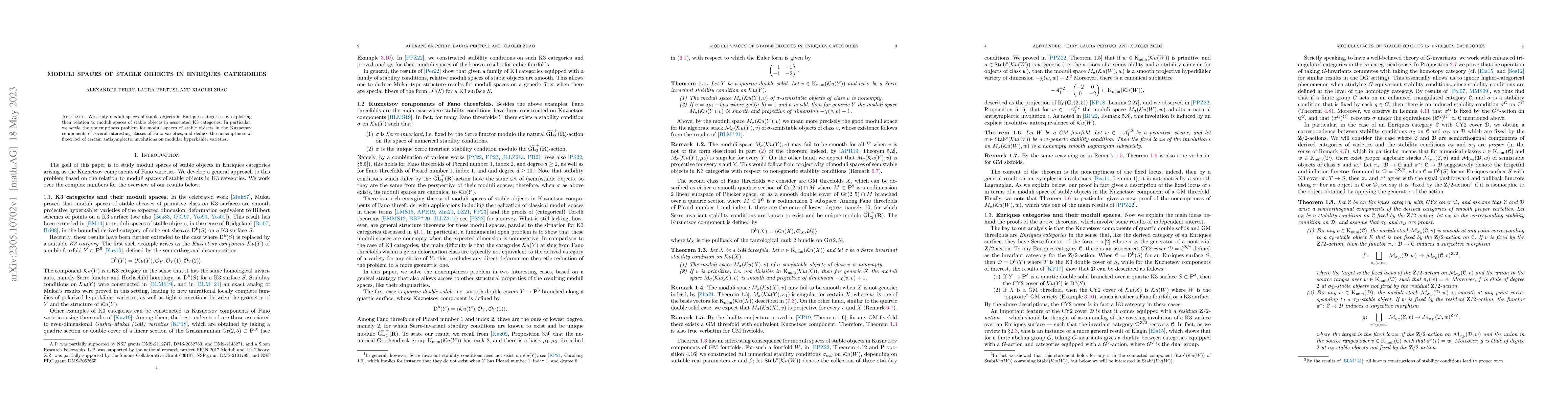 Thumbnail for Moduli spaces of stable objects in Enriques categories