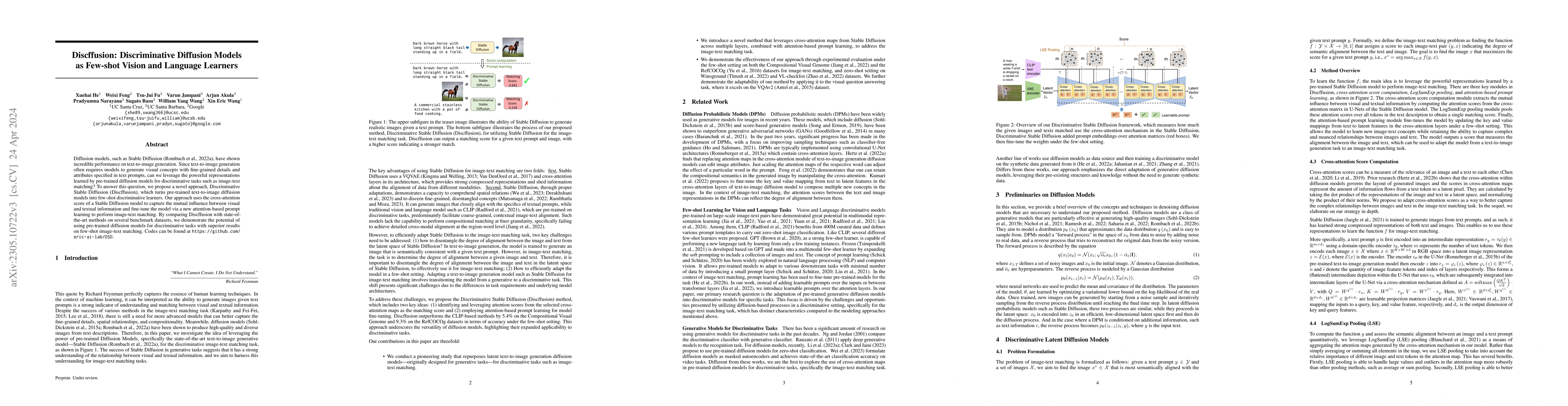 Thumbnail for Discffusion: Discriminative Diffusion Models as Few-shot Vision and
  Language Learners
