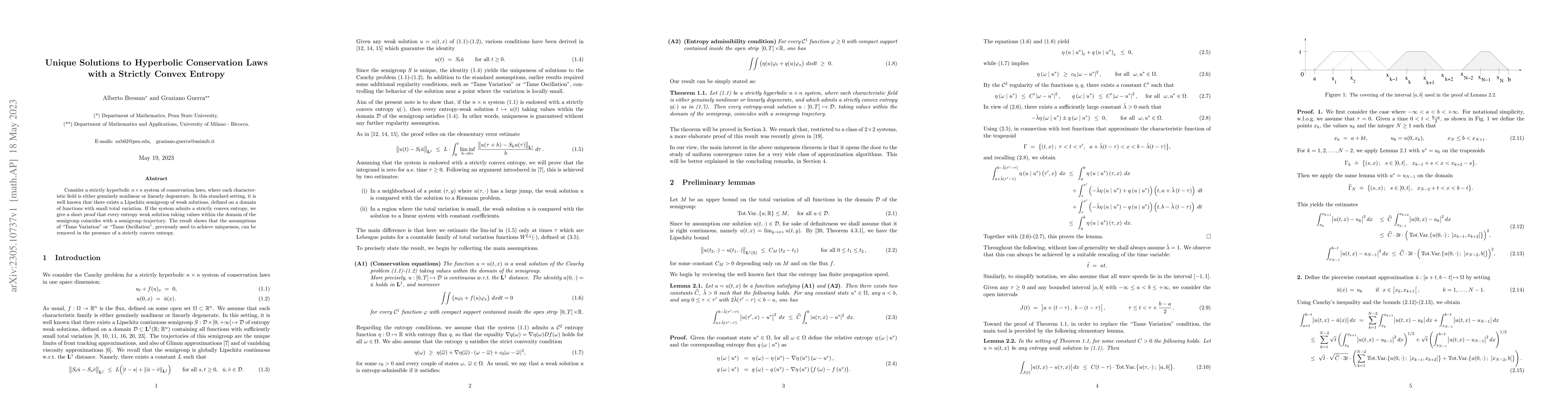 Thumbnail for Unique Solutions to Hyperbolic Conservation Laws with a Strictly Convex
  Entropy