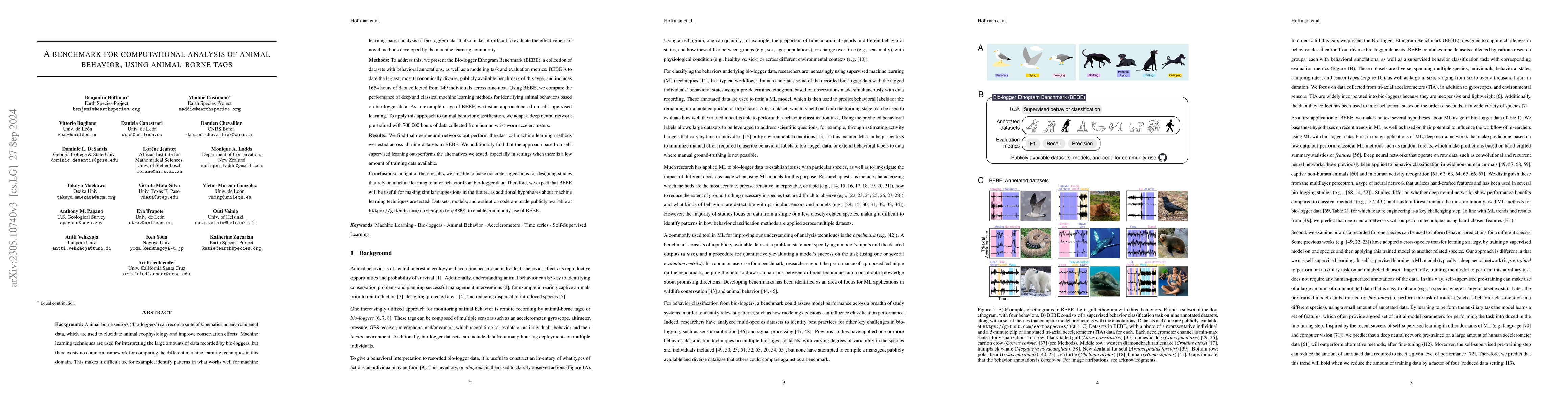 Thumbnail for A benchmark for computational analysis of animal behavior, using
  animal-borne tags