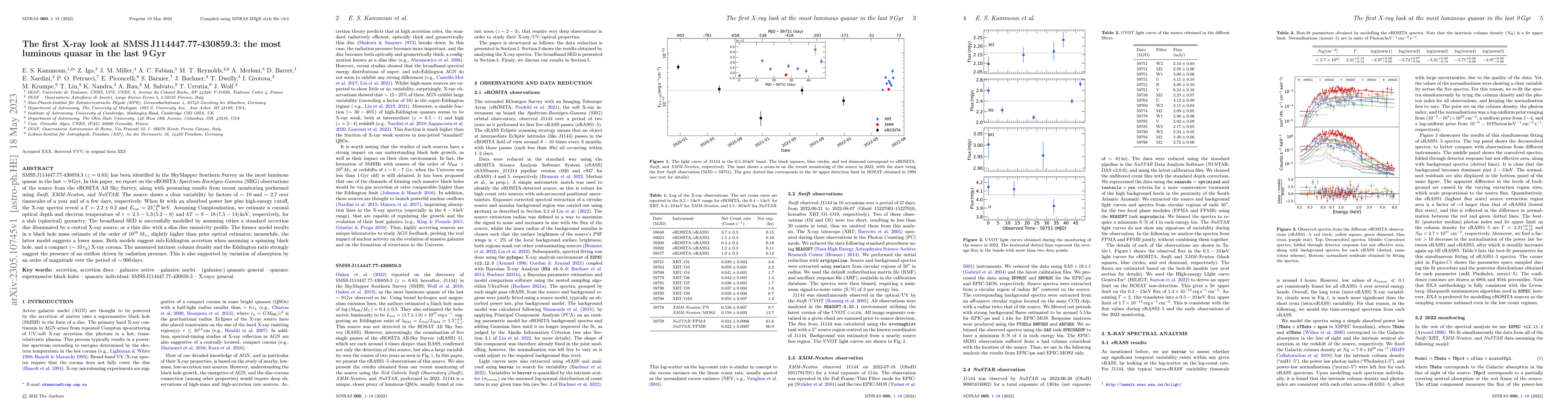 Thumbnail for The first X-ray look at SMSS J114447.77-430859.3: the most luminous
  quasar in the last 9 Gyr