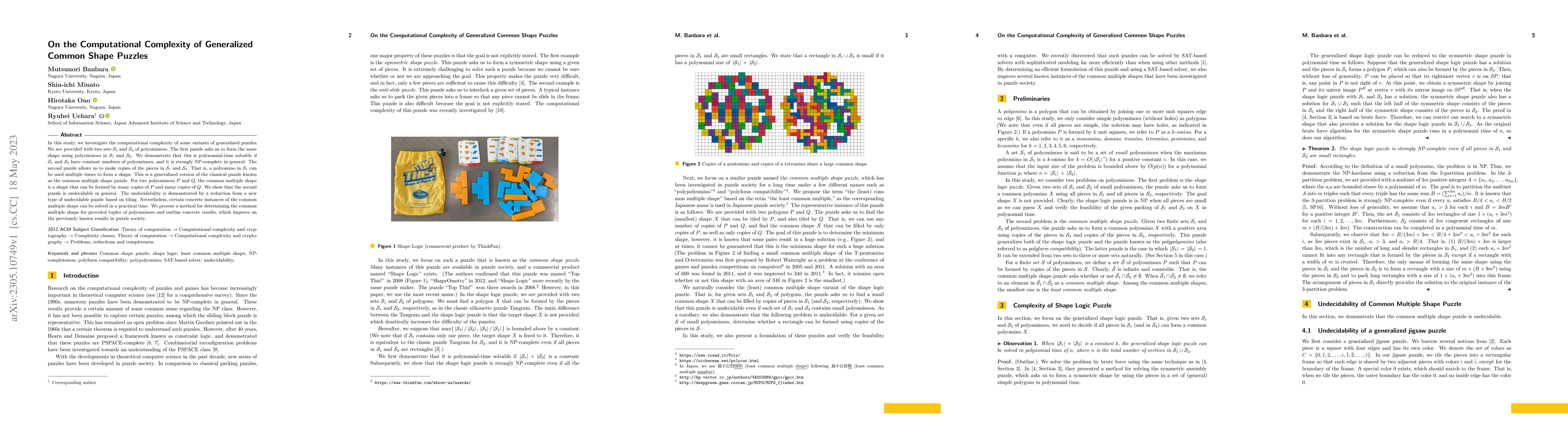 Thumbnail for On the Computational Complexity of Generalized Common Shape Puzzles