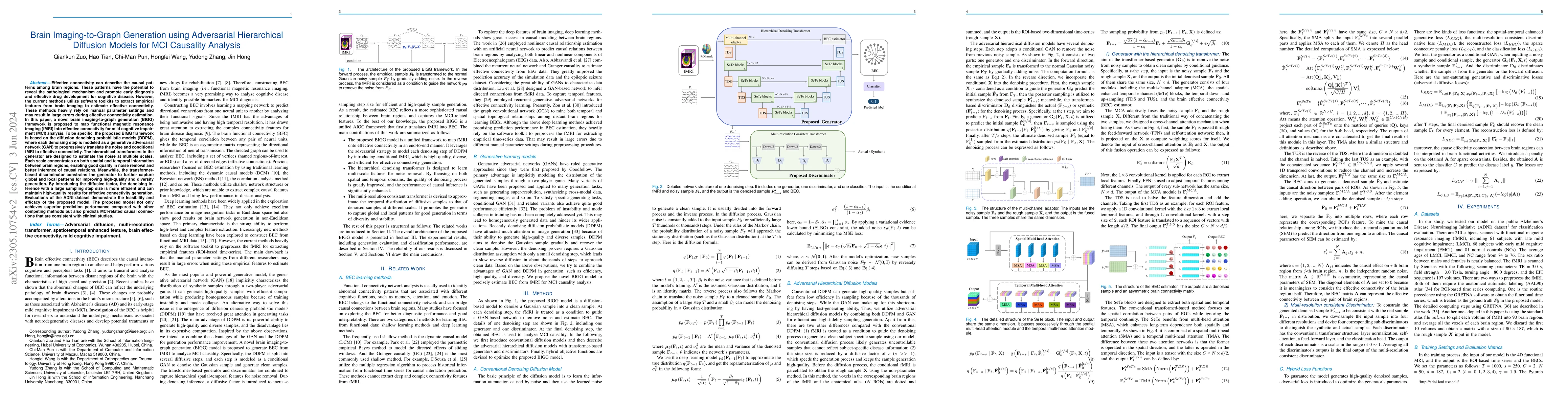 Thumbnail for Brain Imaging-to-Graph Generation using Adversarial Hierarchical
  Diffusion Models for MCI Causality Analysis