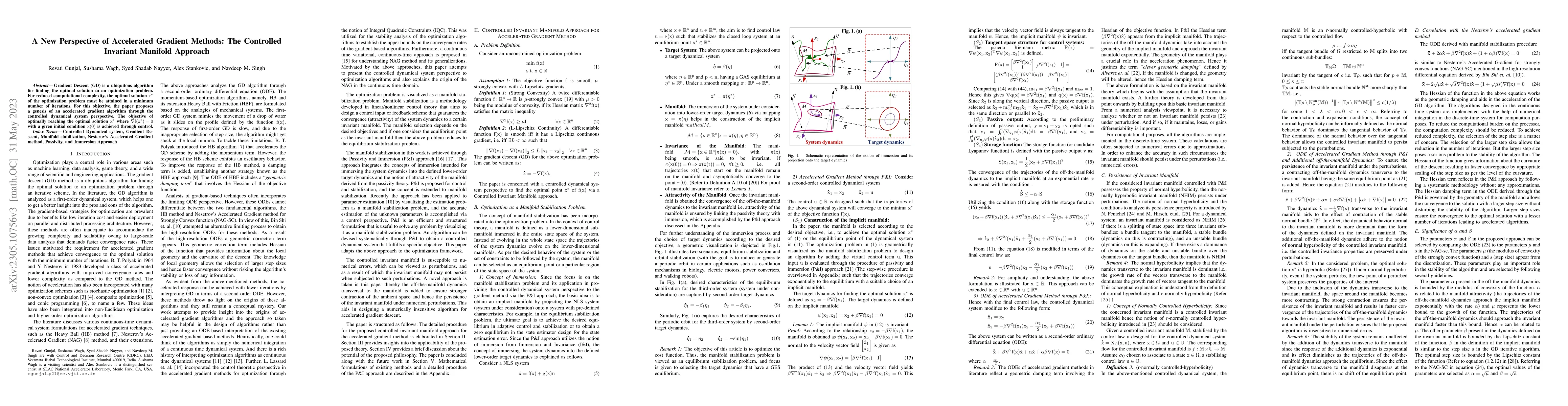 Thumbnail for A New Perspective of Accelerated Gradient Methods: The Controlled
  Invariant Manifold Approach
