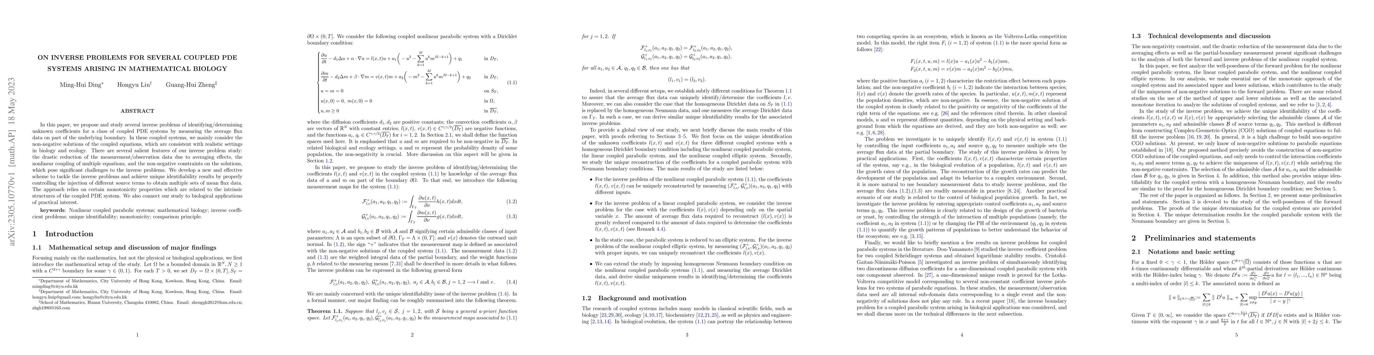 Thumbnail for On inverse problems for several coupled PDE systems arising in
  mathematical biology