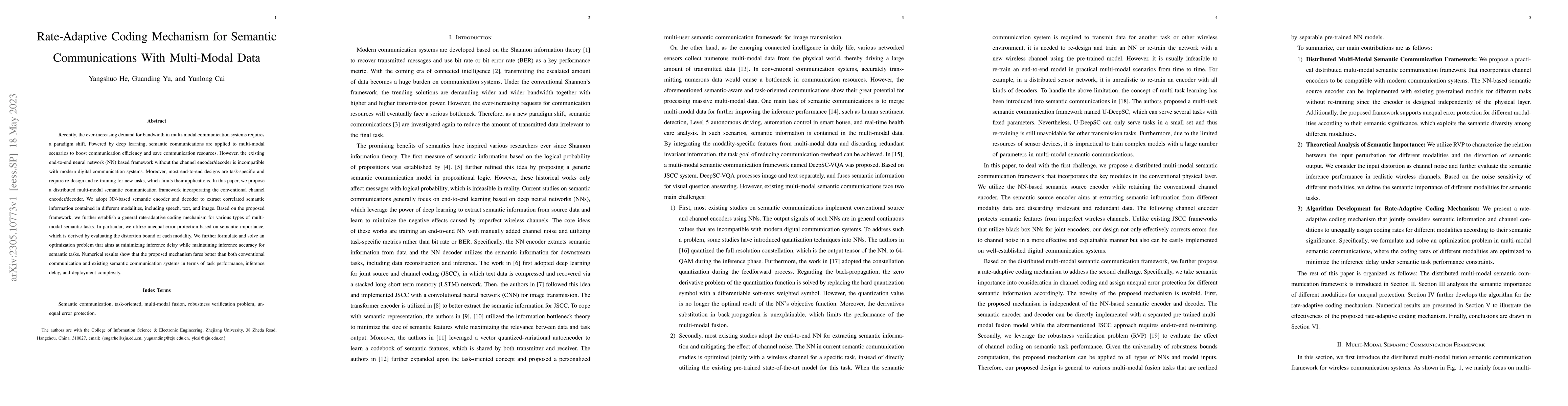 Thumbnail for Rate-Adaptive Coding Mechanism for Semantic Communications With
  Multi-Modal Data