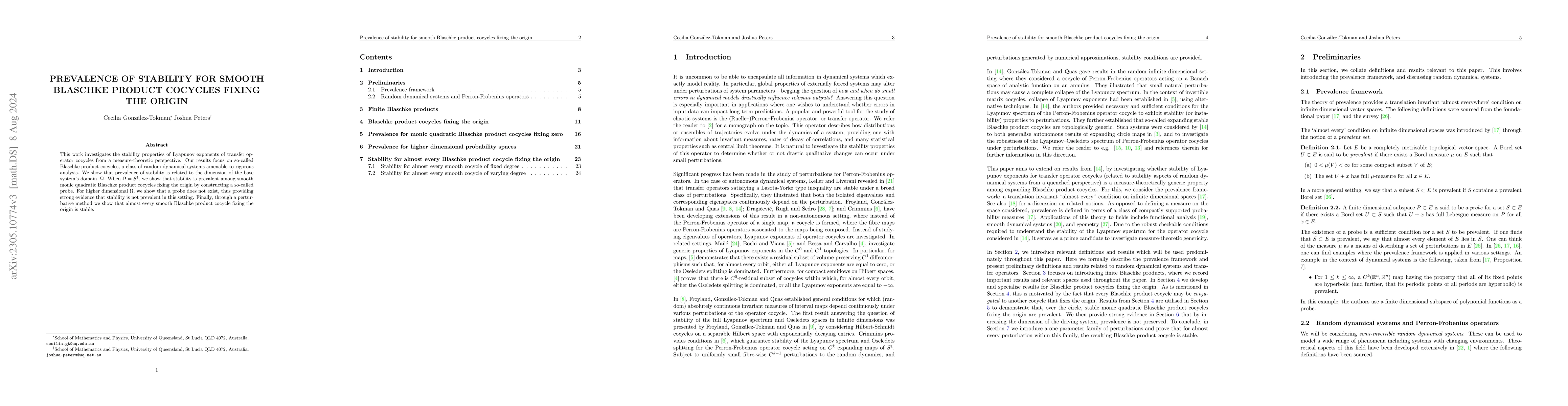 Thumbnail for Prevalence of stability for smooth Blaschke product cocycles fixing the
  origin