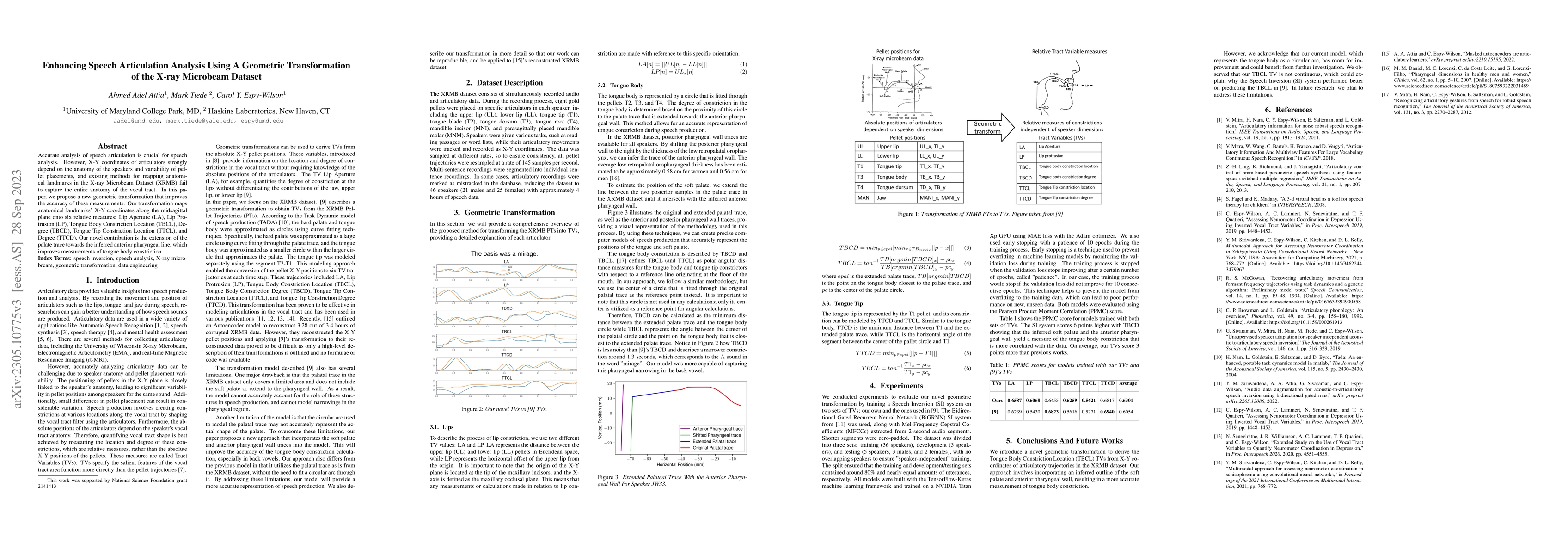 Thumbnail for Enhancing Speech Articulation Analysis using a Geometric Transformation
  of the X-ray Microbeam Dataset