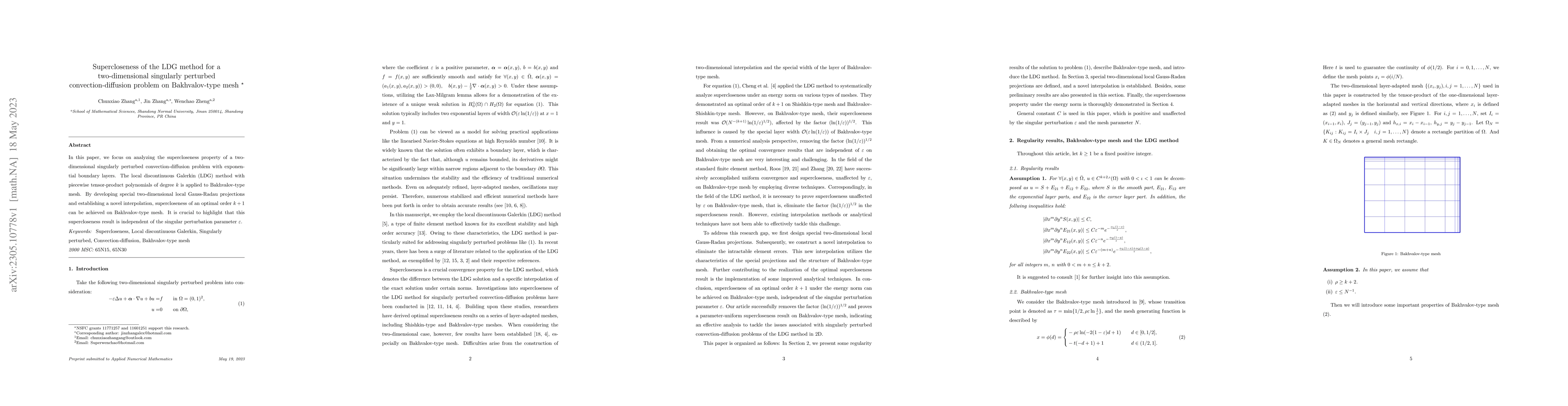 Thumbnail for Supercloseness of the LDG method for a two-dimensional singularly
  perturbed convection-diffusion problem on Bakhvalov-type mesh