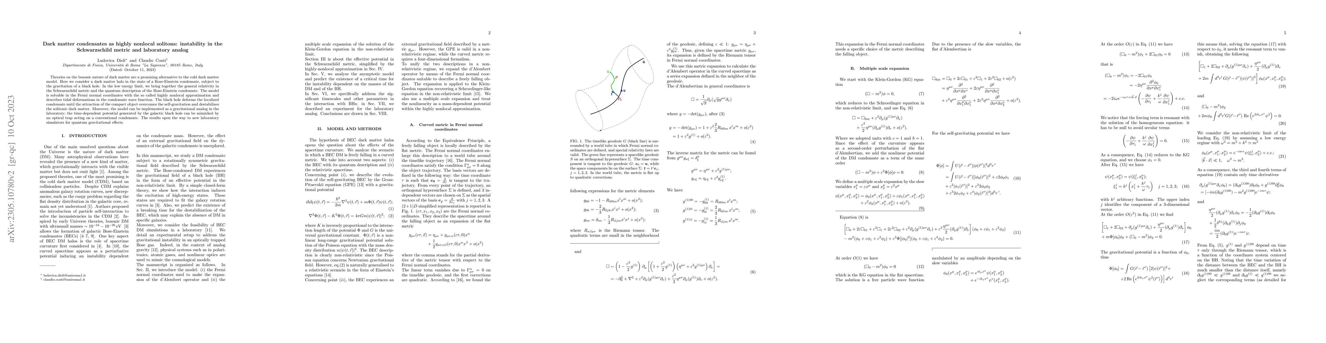 Thumbnail for Dark matter condensates as highly nonlocal solitons: instability in the
  Schwarzschild metric and laboratory analog