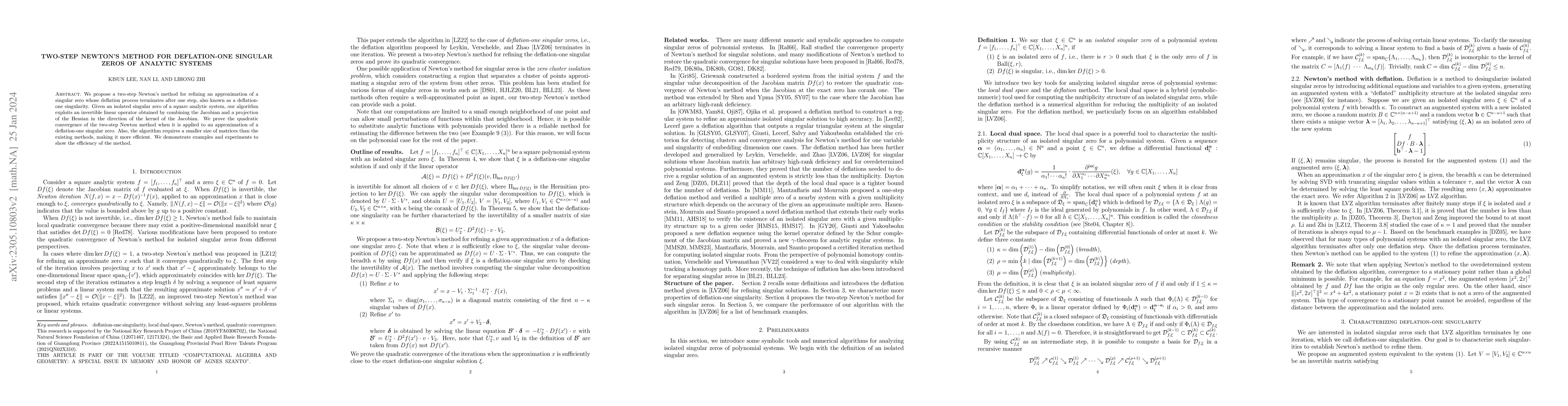 Thumbnail for Two-step Newton's method for deflation-one singular zeros of analytic
  systems