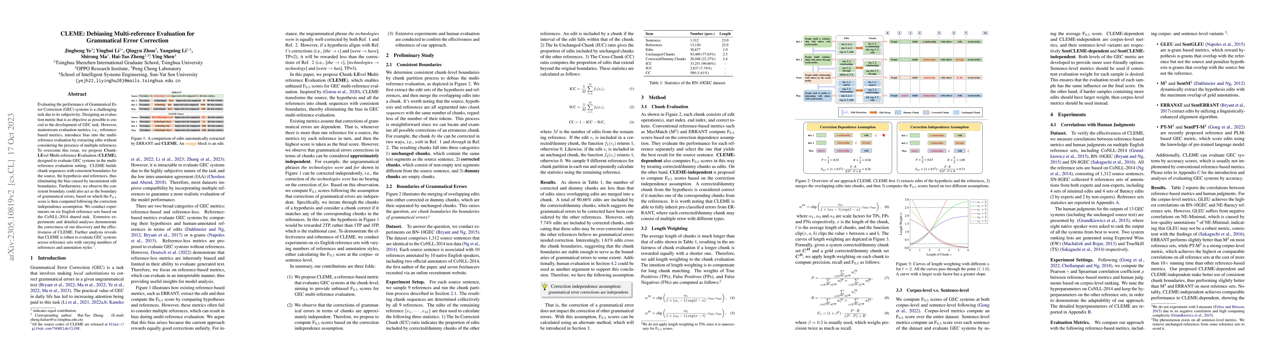 Thumbnail for CLEME: Debiasing Multi-reference Evaluation for Grammatical Error
  Correction