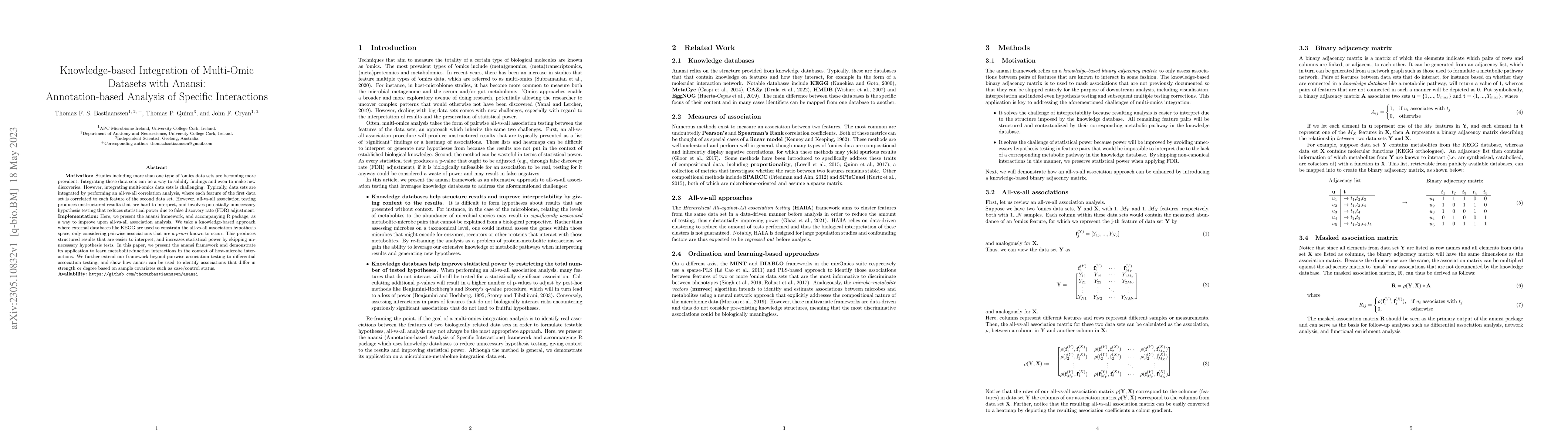 Thumbnail for Knowledge-based Integration of Multi-Omic Datasets with Anansi:
  Annotation-based Analysis of Specific Interactions