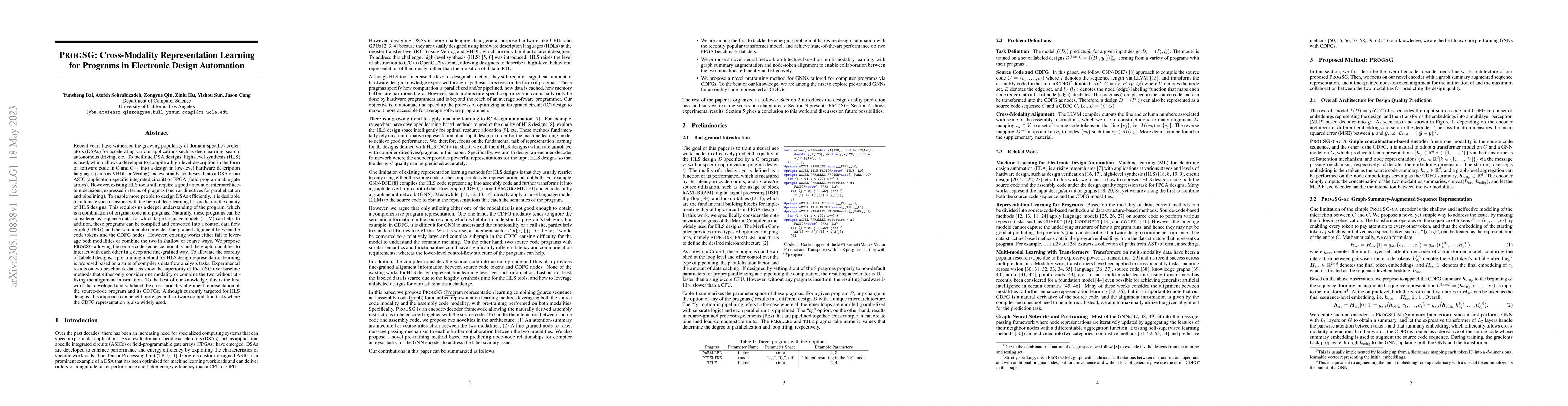 Thumbnail for ProgSG: Cross-Modality Representation Learning for Programs in
  Electronic Design Automation