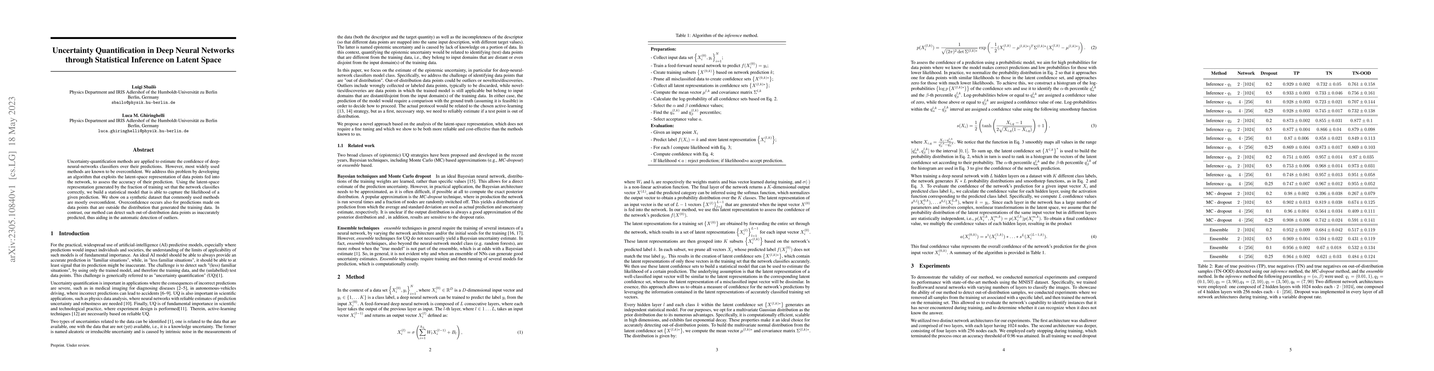 Thumbnail for Uncertainty Quantification in Deep Neural Networks through Statistical
  Inference on Latent Space