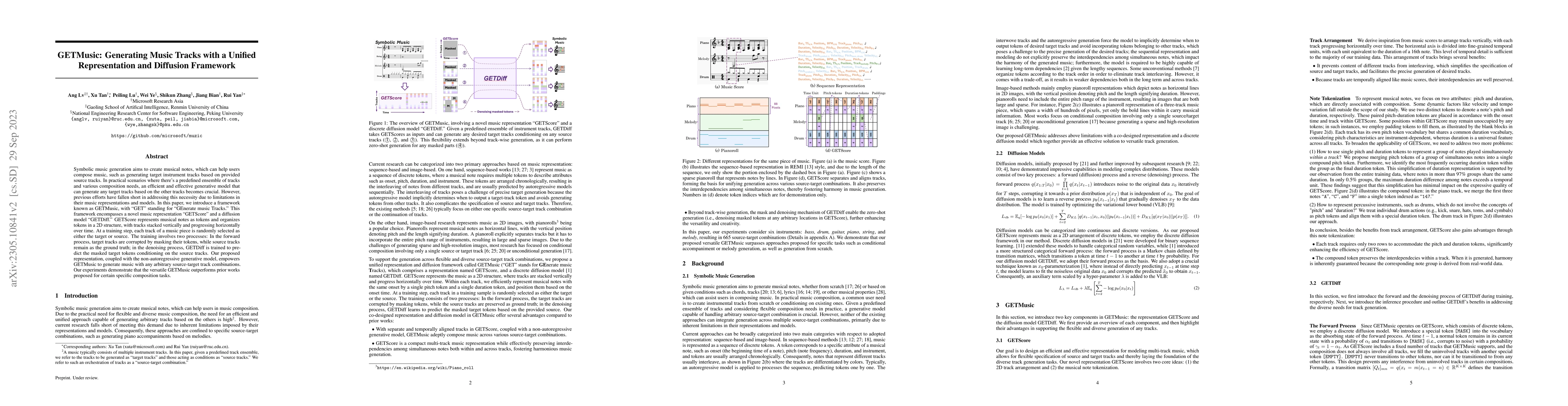 Thumbnail for GETMusic: Generating Any Music Tracks with a Unified Representation and
  Diffusion Framework
