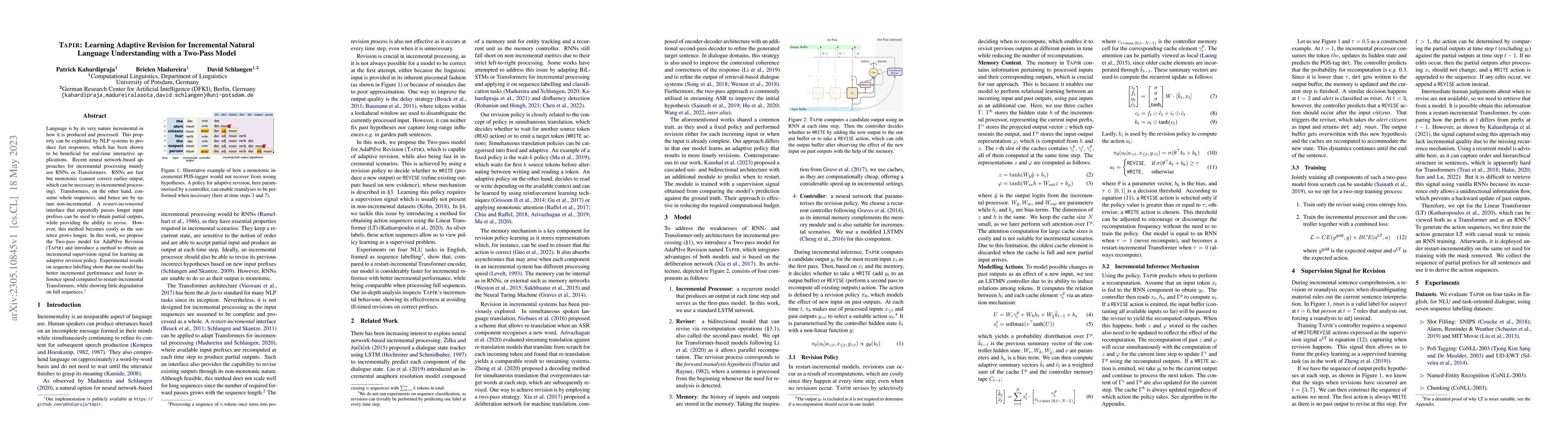Thumbnail for TAPIR: Learning Adaptive Revision for Incremental Natural Language
  Understanding with a Two-Pass Model