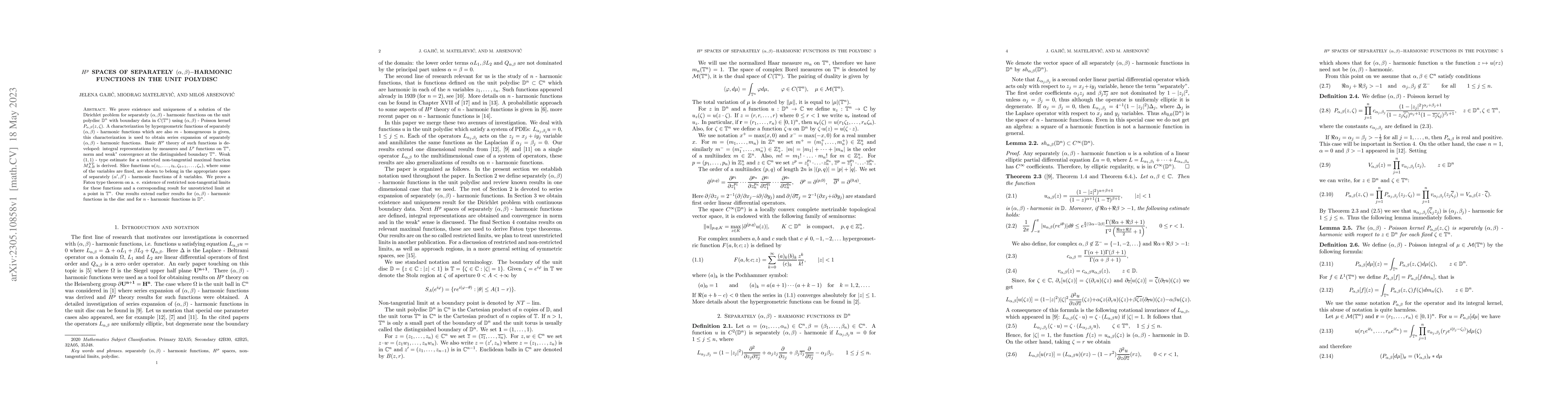 Thumbnail for $H^p$ theory of separately $(\alpha, \beta)$-harmonic functions in the
  unit polydisc