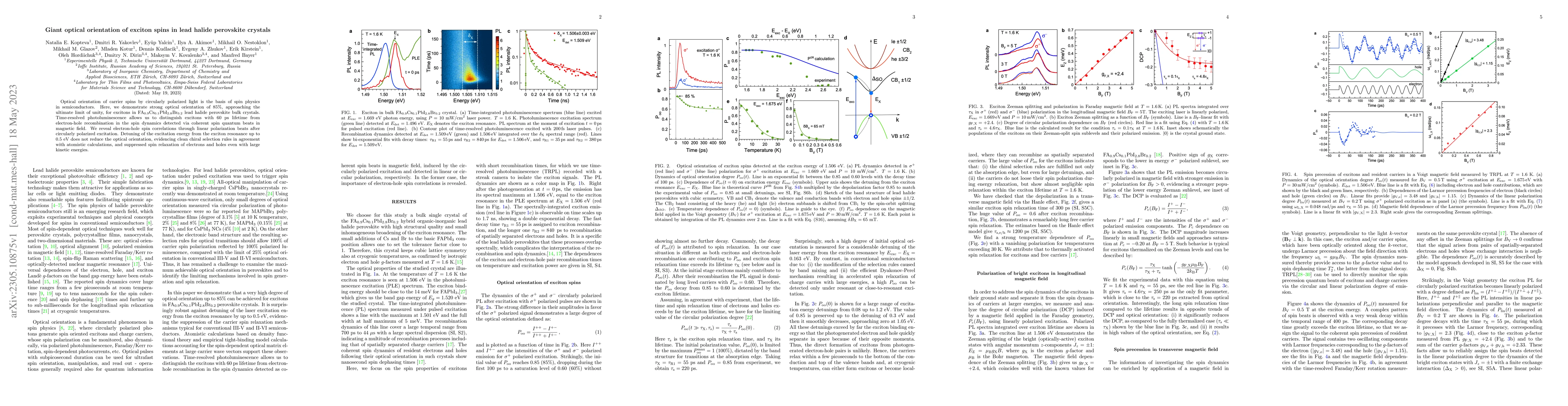 Thumbnail for Giant optical orientation of exciton spins in lead halide perovskite
  crystals