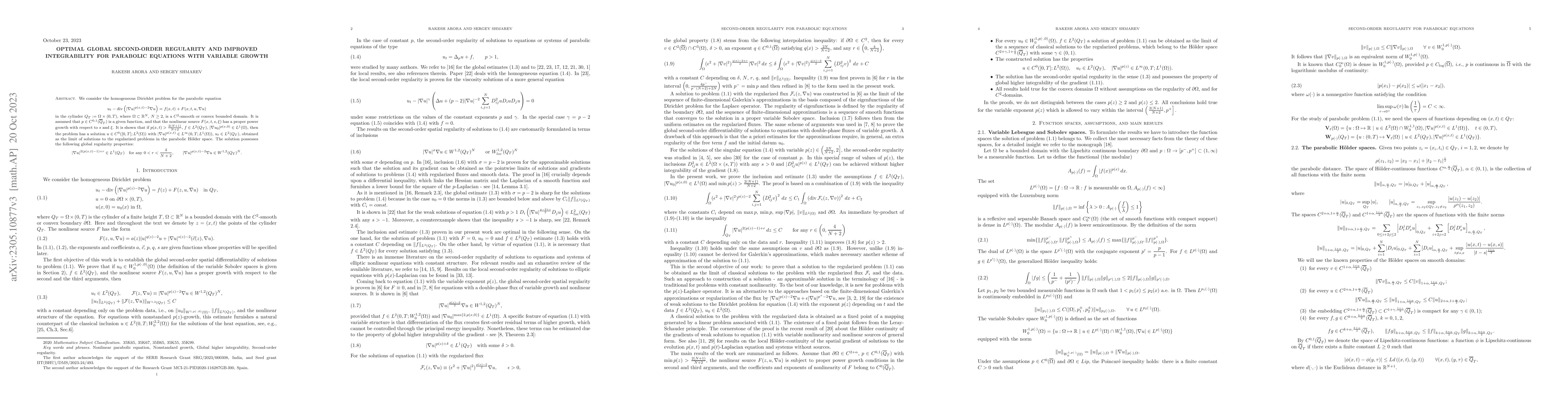 Thumbnail for Optimal global second-order regularity and improved integrability for
  parabolic equations with variable growth
