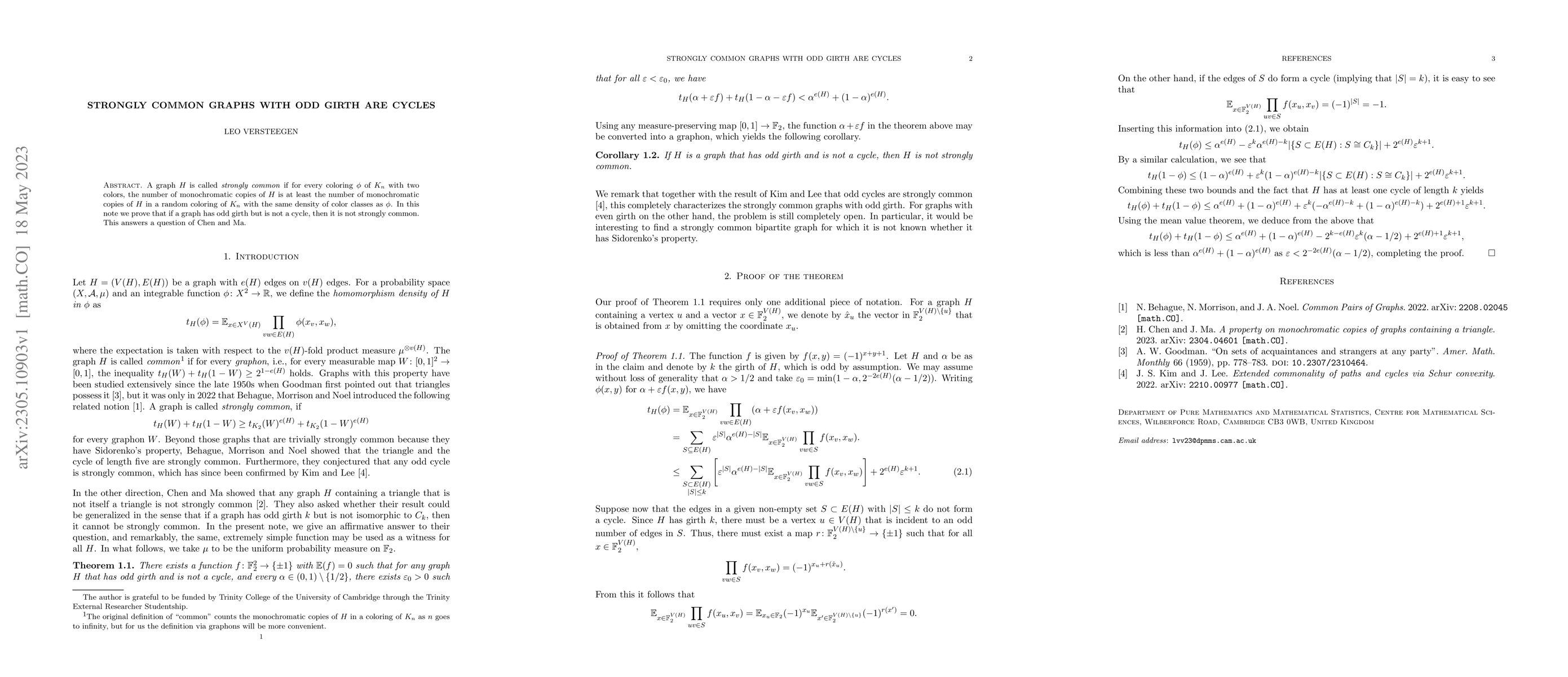 Thumbnail for Strongly common graphs with odd girth are cycles