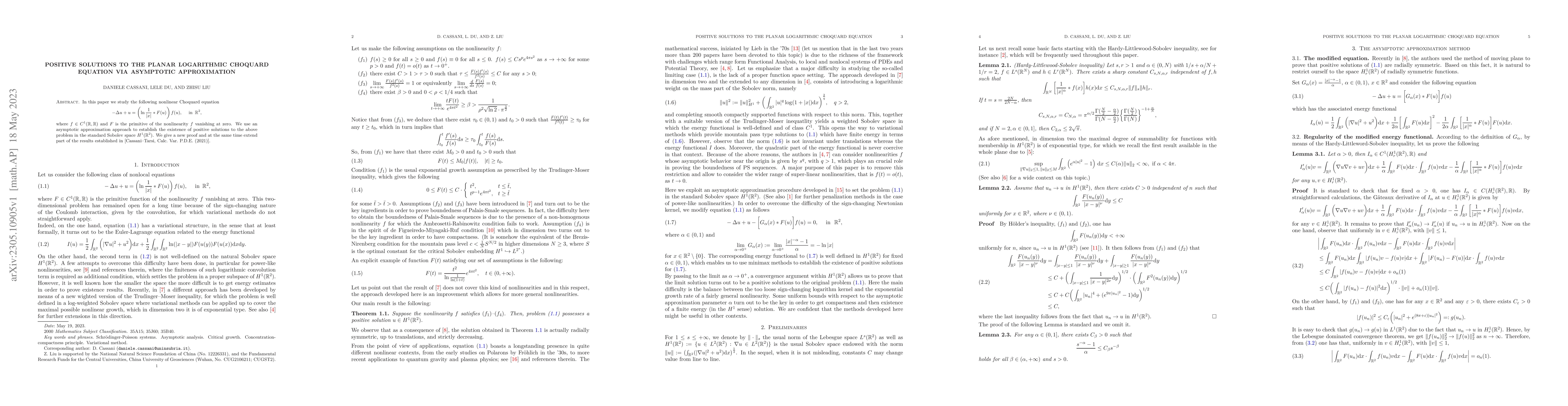 Thumbnail for Positive solutions to the planar logarithmic Choquard equation via
  asymptotic approximation