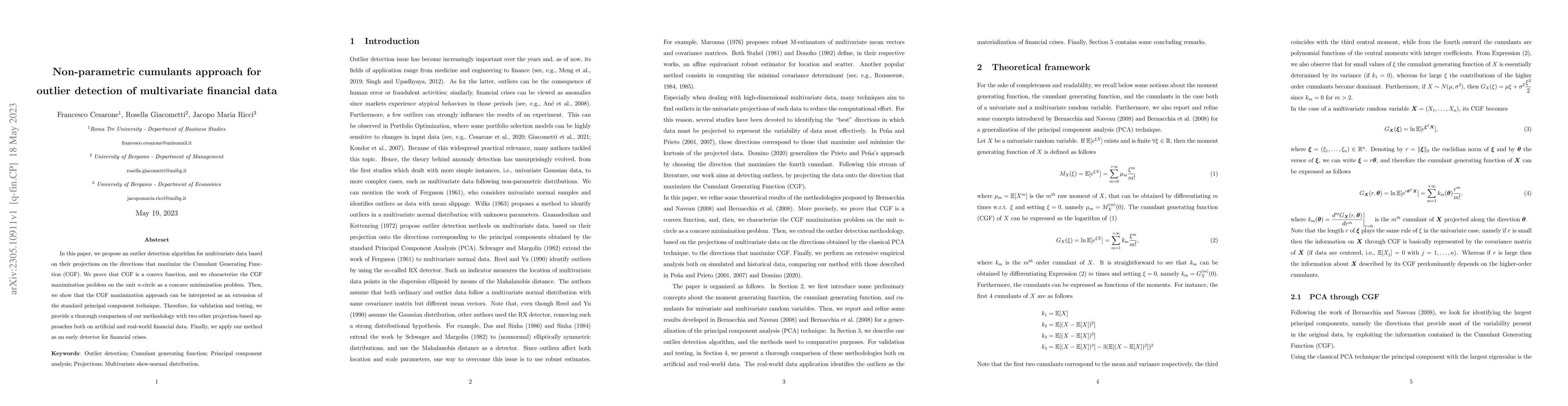 Thumbnail for Non-parametric cumulants approach for outlier detection of multivariate
  financial data