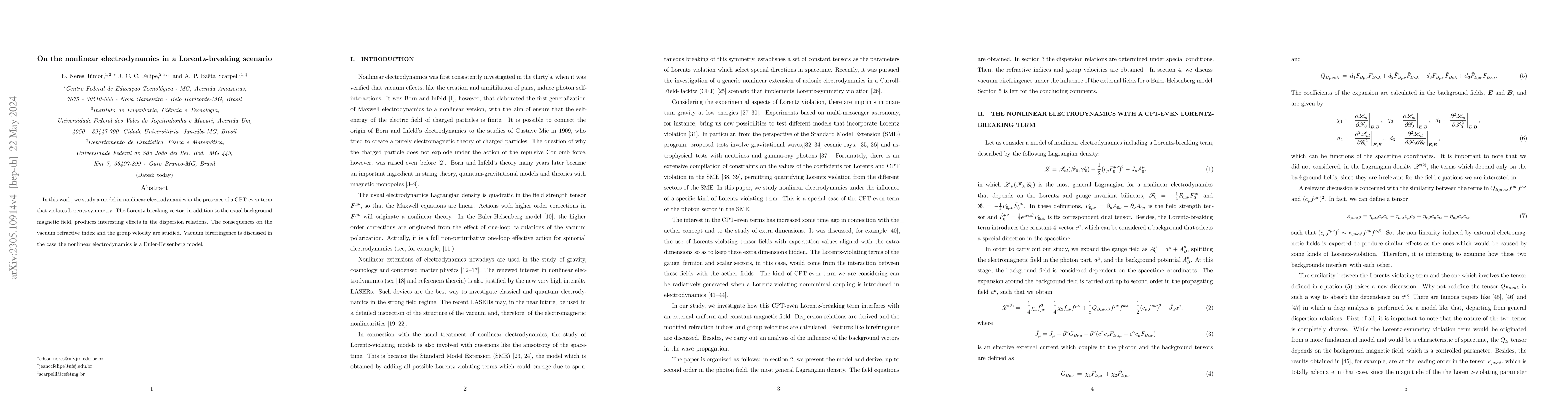 Thumbnail for On the nonlinear electrodynamics in a Lorentz-breaking scenario