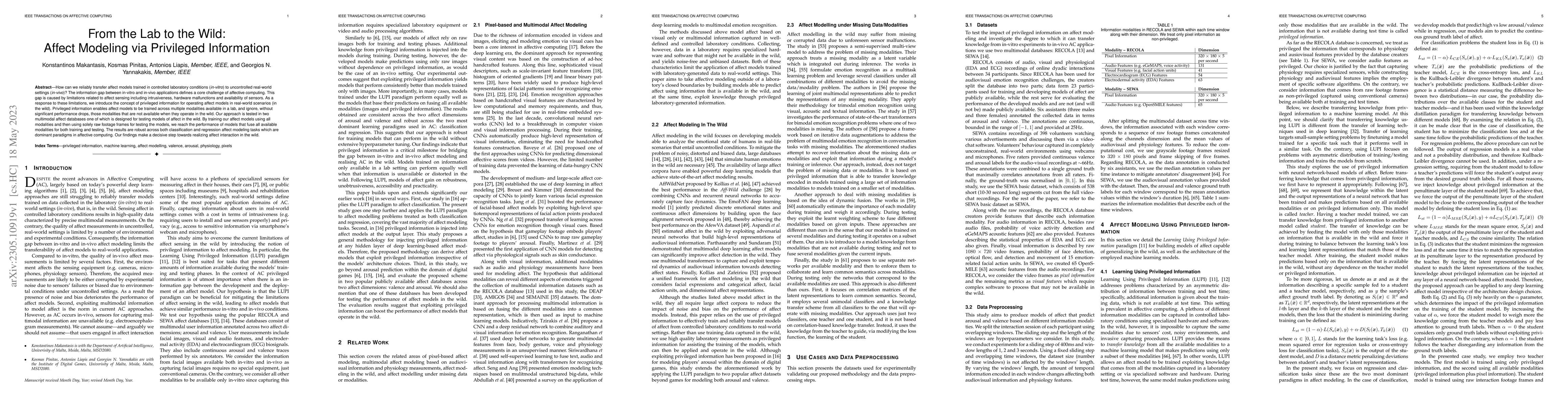 Thumbnail for From the Lab to the Wild: Affect Modeling via Privileged Information
