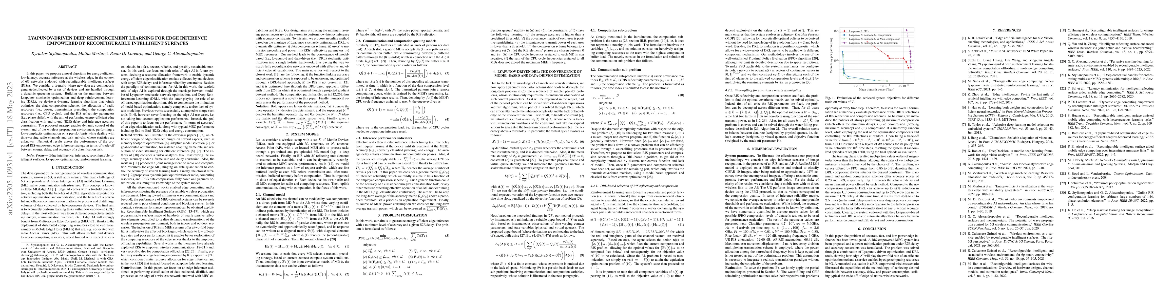 Thumbnail for Lyapunov-Driven Deep Reinforcement Learning for Edge Inference Empowered
  by Reconfigurable Intelligent Surfaces