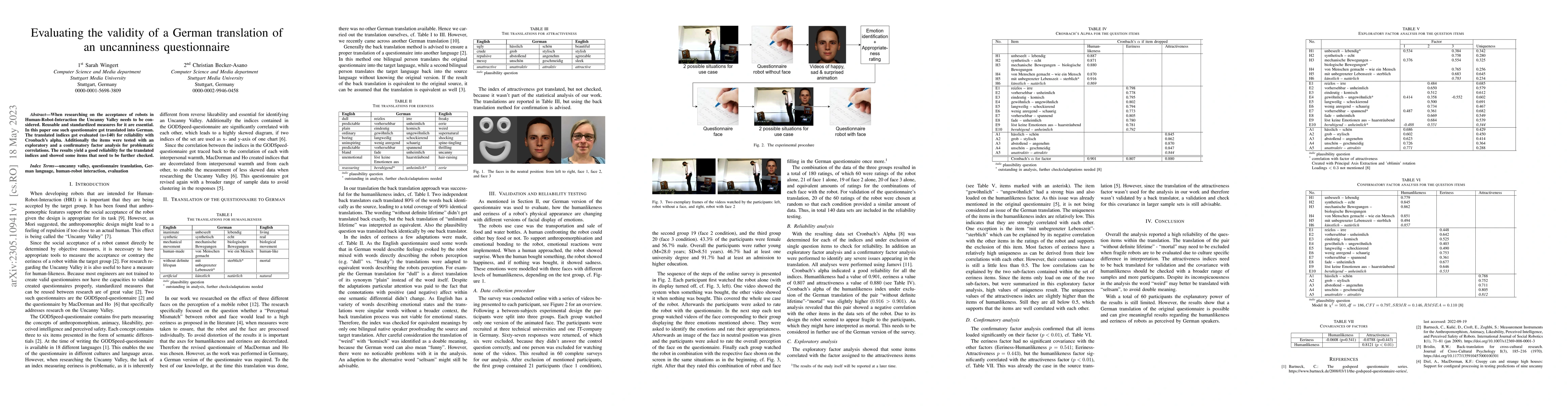 Thumbnail for Evaluating the validity of a German translation of an uncanniness
  questionnaire