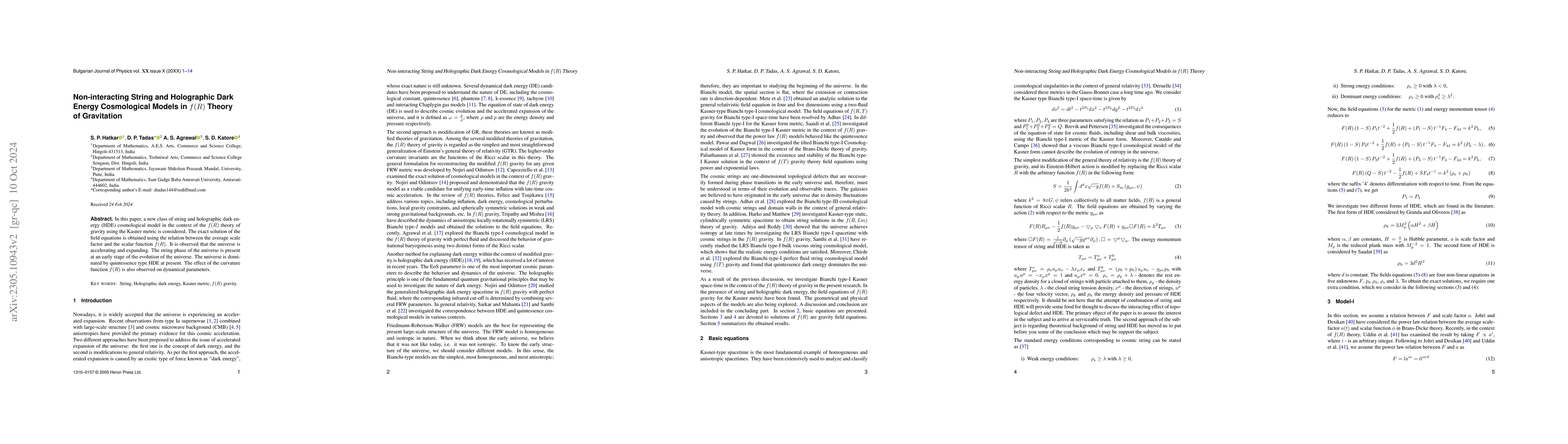 Thumbnail for Non-interacting String and Holographic Dark Energy Cosmological Models
  in f(R) Theory of Gravitation