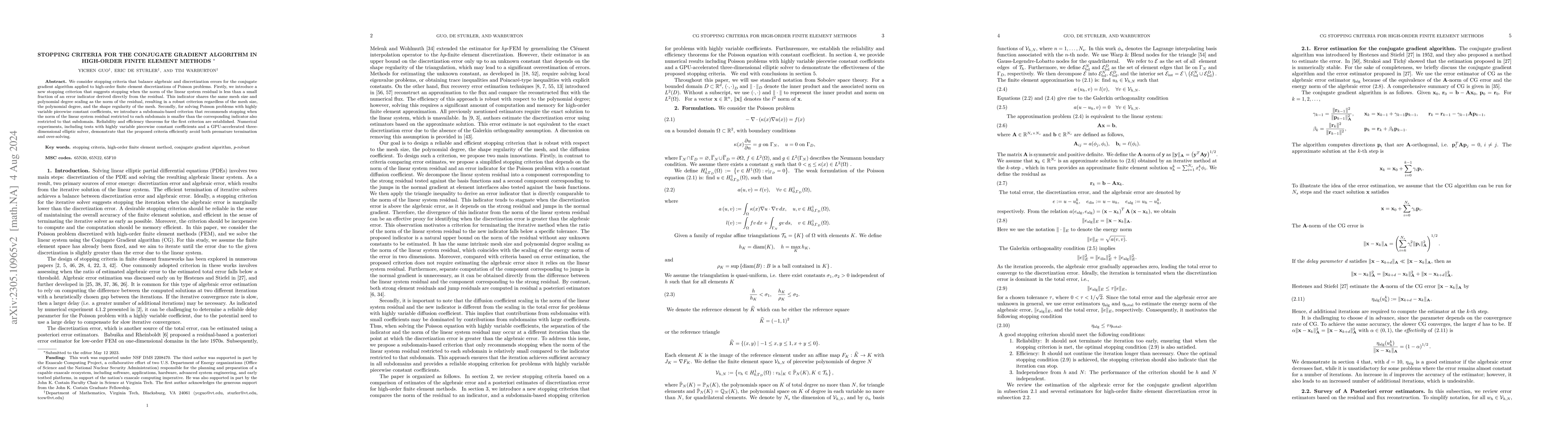 Thumbnail for Stopping Criteria for the Conjugate Gradient Algorithm in High-Order
  Finite Element Methods