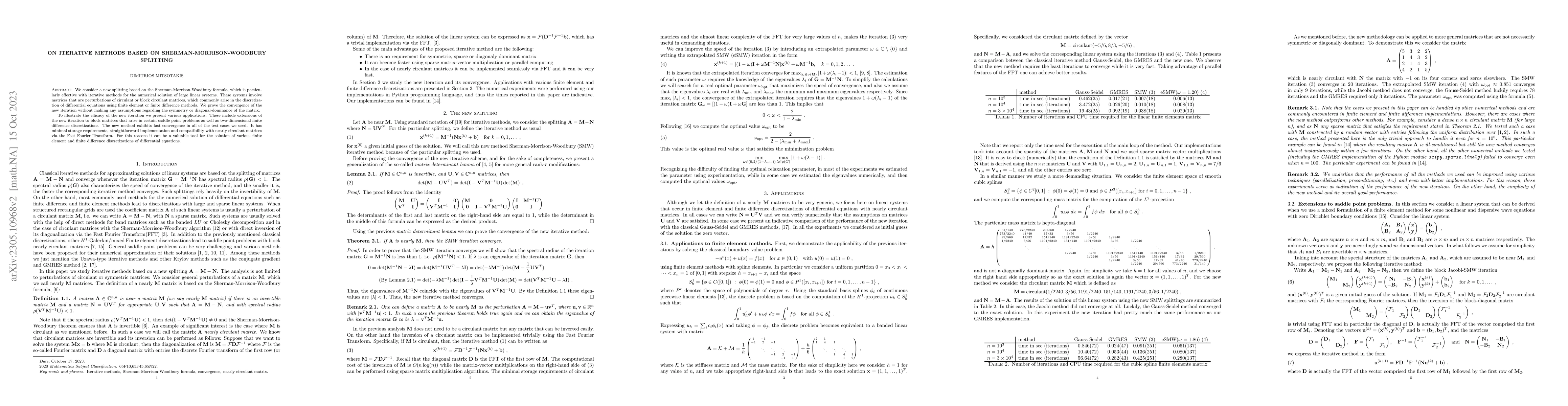 Thumbnail for On iterative methods based on Sherman-Morrison-Woodbury splitting