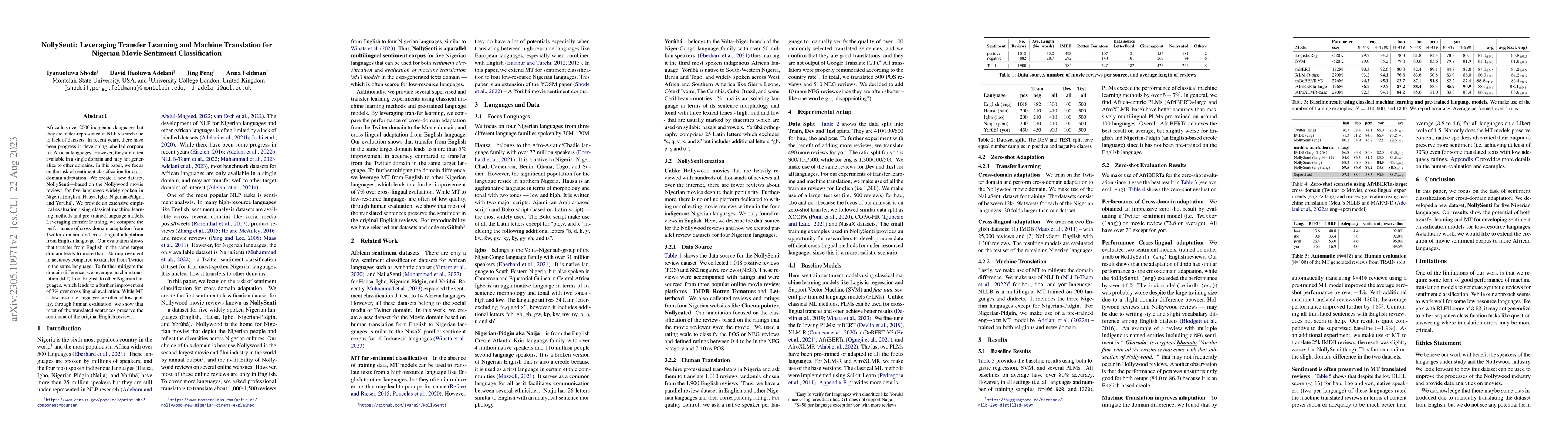Thumbnail for NollySenti: Leveraging Transfer Learning and Machine Translation for
  Nigerian Movie Sentiment Classification