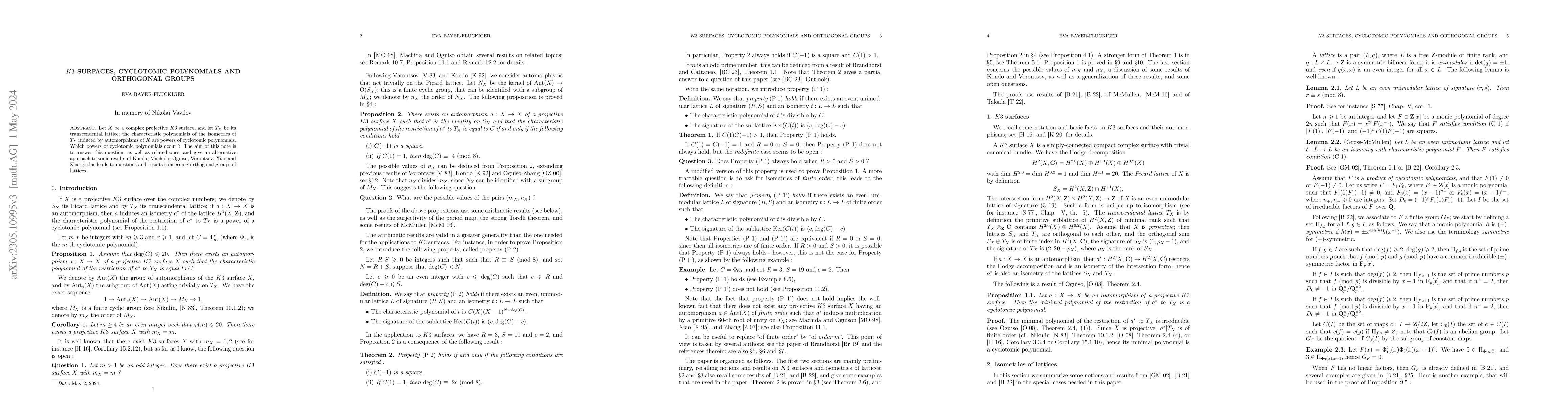 Thumbnail for Automorphisms of K3 surfaces, cyclotomic polynomials and orthogonal
  groups