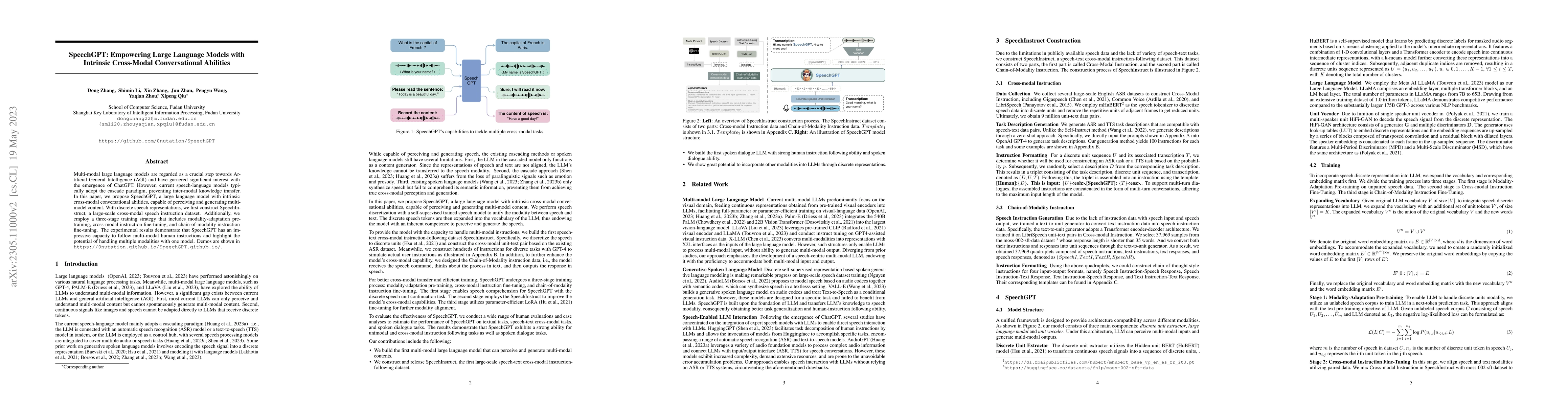 Thumbnail for SpeechGPT: Empowering Large Language Models with Intrinsic Cross-Modal
  Conversational Abilities