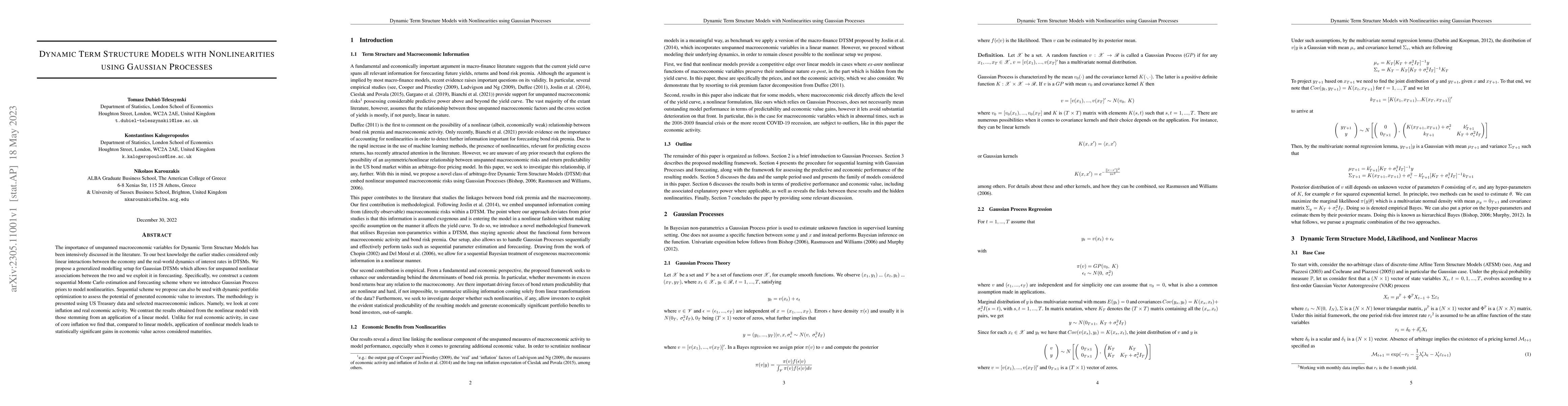 Thumbnail for Dynamic Term Structure Models with Nonlinearities using Gaussian
  Processes