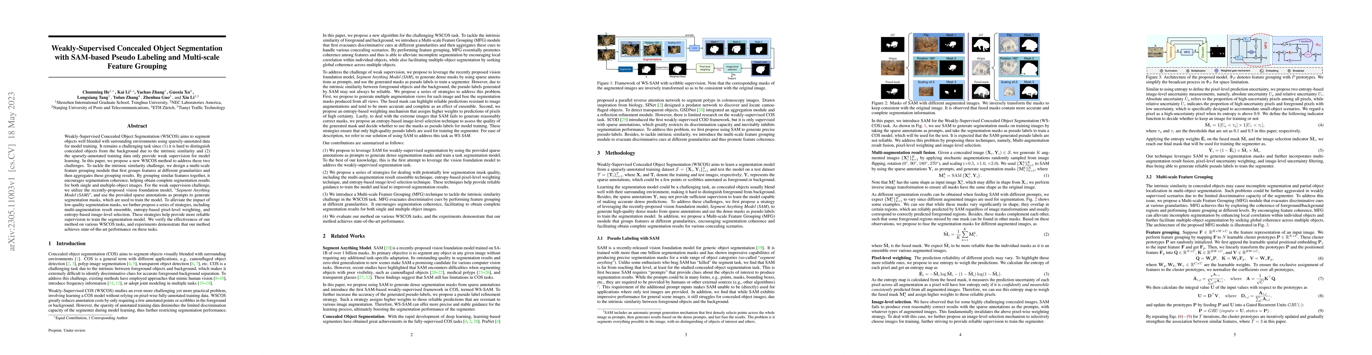 Thumbnail for Weakly-Supervised Concealed Object Segmentation with SAM-based Pseudo
  Labeling and Multi-scale Feature Grouping