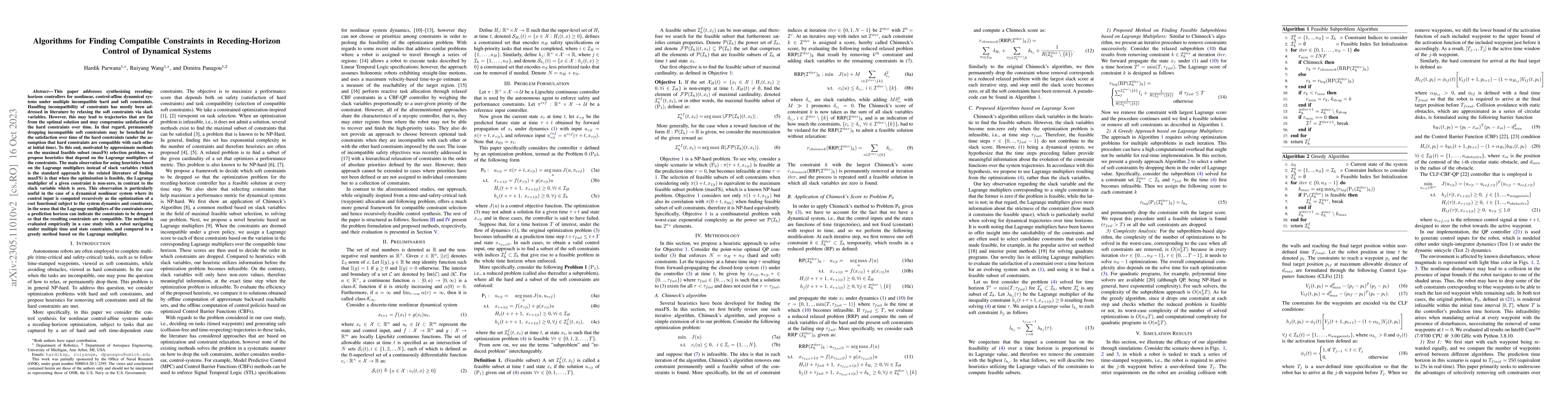 Thumbnail for Algorithms for Finding Compatible Constraints in Receding-Horizon
  Control of Dynamical Systems