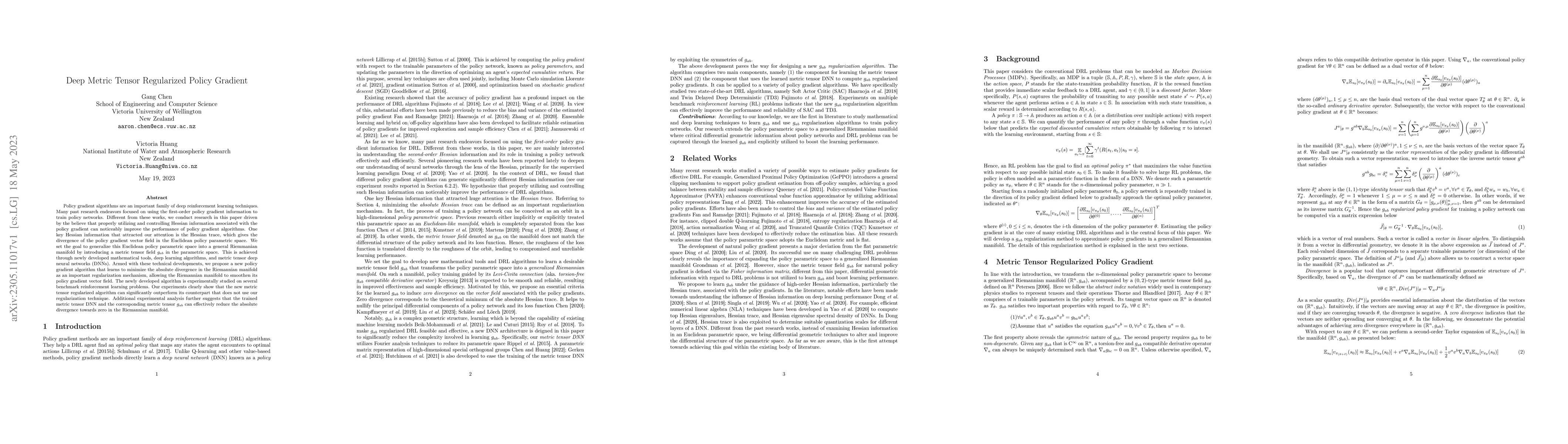 Thumbnail for Deep Metric Tensor Regularized Policy Gradient
