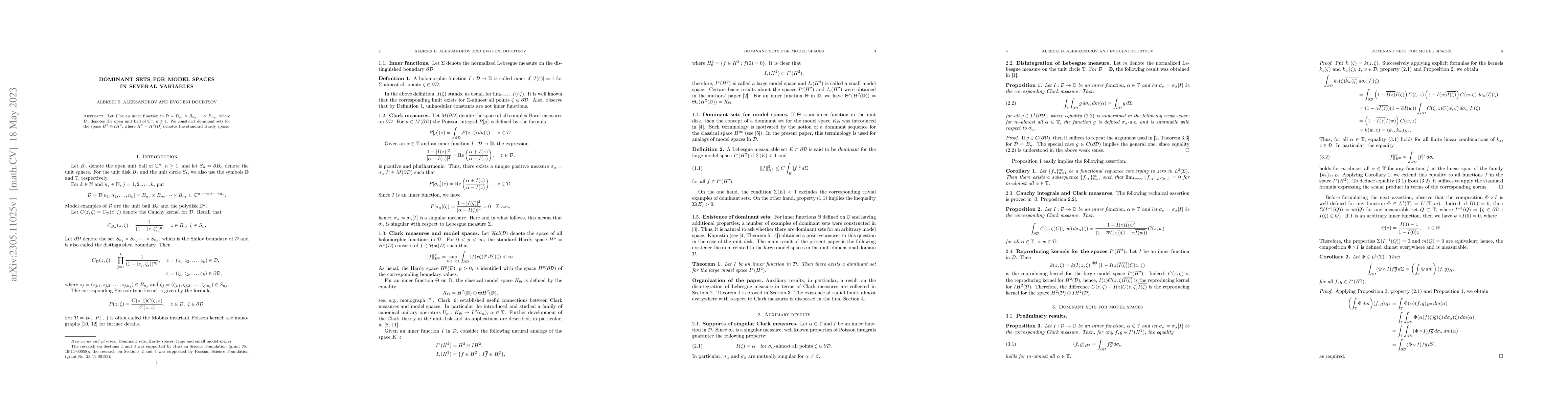 Thumbnail for Dominant sets for model spaces in several variables