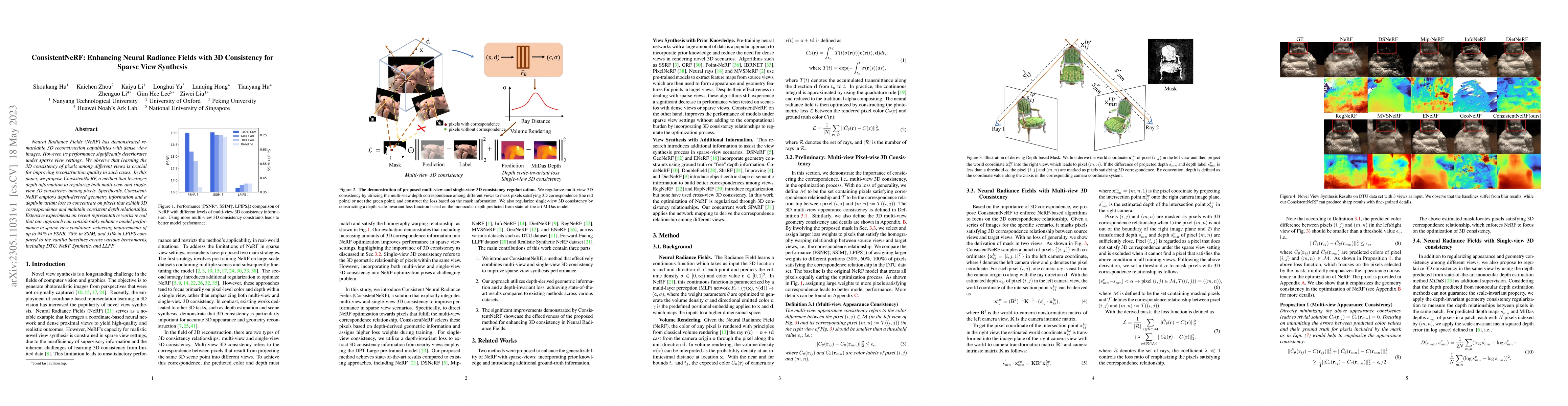 Thumbnail for ConsistentNeRF: Enhancing Neural Radiance Fields with 3D Consistency for
  Sparse View Synthesis